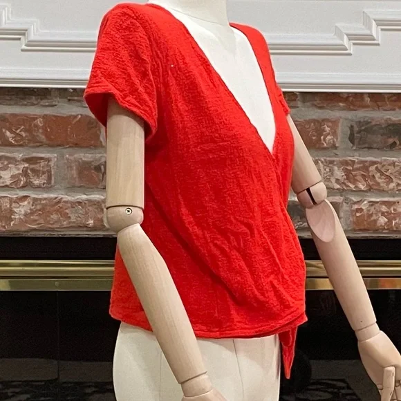 Madewell bright red wrap v neck tie top / XS / NWOT - Picture 3 of 12